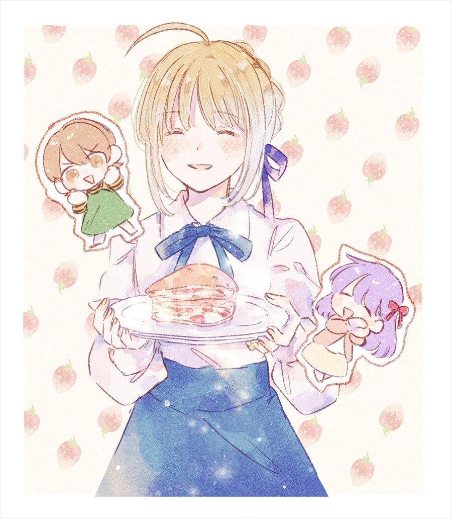 えみご イチゴクレープケーキを運んでくるセイバーさん セイバーさんのクレープケーキおいしそう