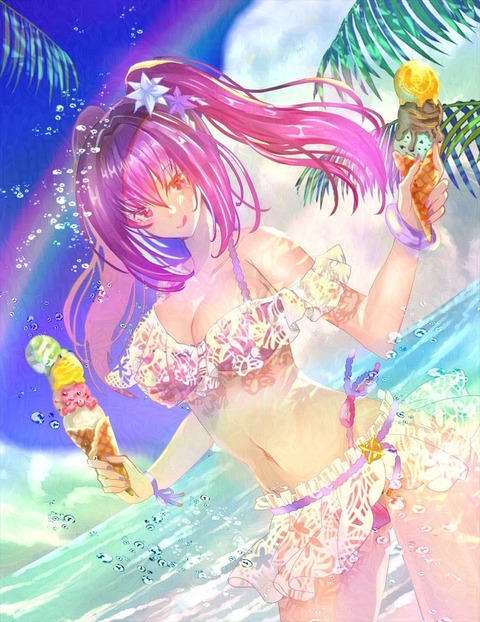 【FGO】水着のスカディ様イラスト！！　アイスがおいしそうですね！