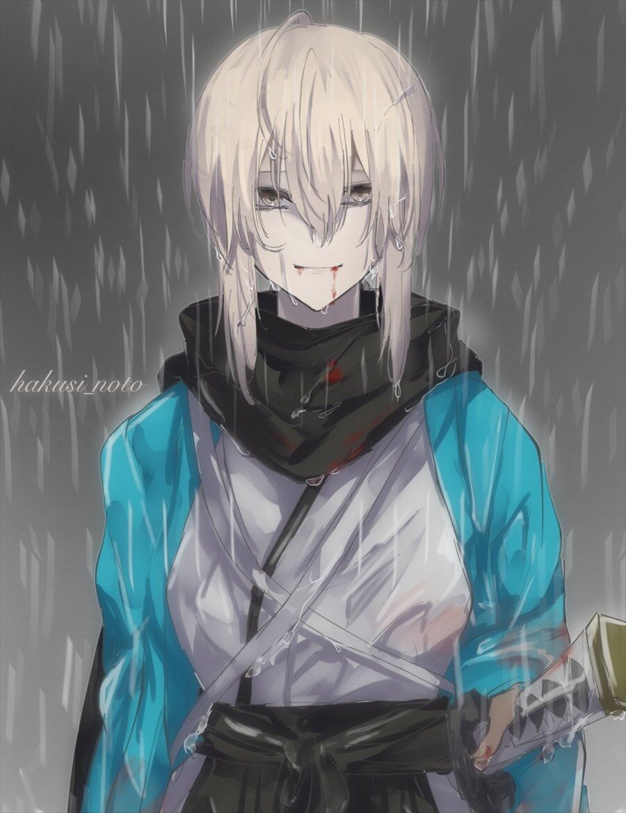Fgo 雨に打たれる沖田さんイラスト 儚い微笑みがいいですね