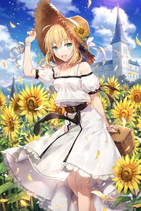 Fgo 我美蘭さんのひまわり畑とアルトリア 白ワンピース似合ってます Fgoまとめ カルデア速報