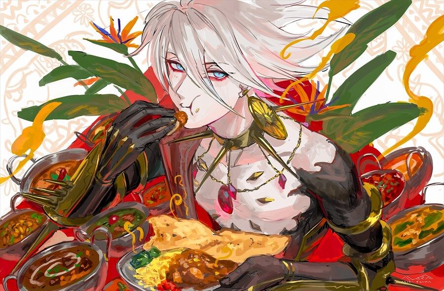 Fgo カレーの日にカレーを食べるカルナさんイラスト インドのカレーは辛そうでいいね