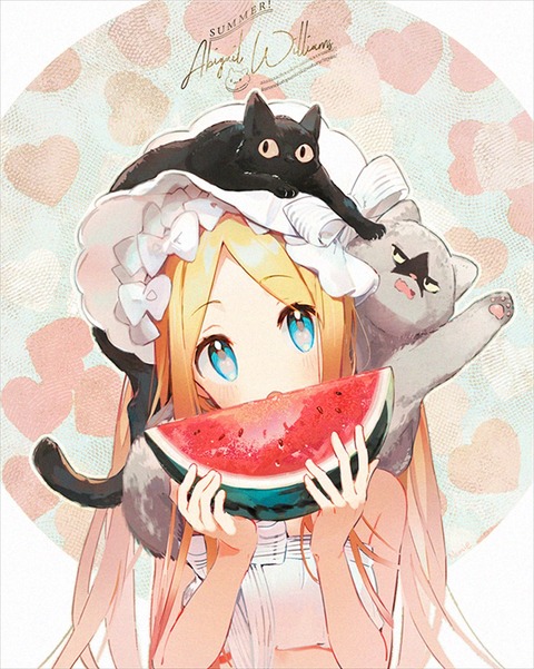【FGO】Namieさんのスイカを食べる水着アビーちゃん！！　二匹も猫乗ってるのかわいい！！
