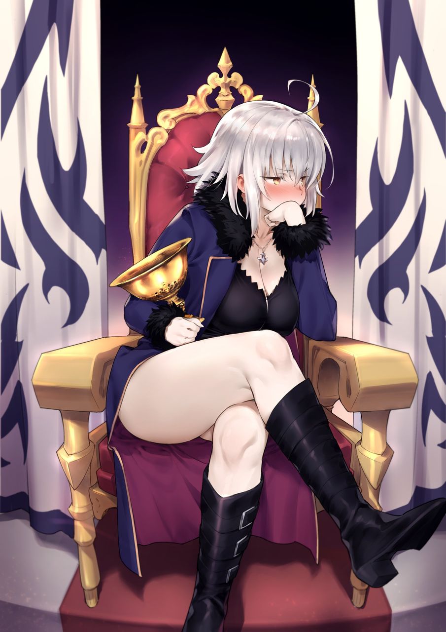 Fgo 聖杯片手に王座に座る邪ンヌイラスト 赤面してるの可愛すぎる