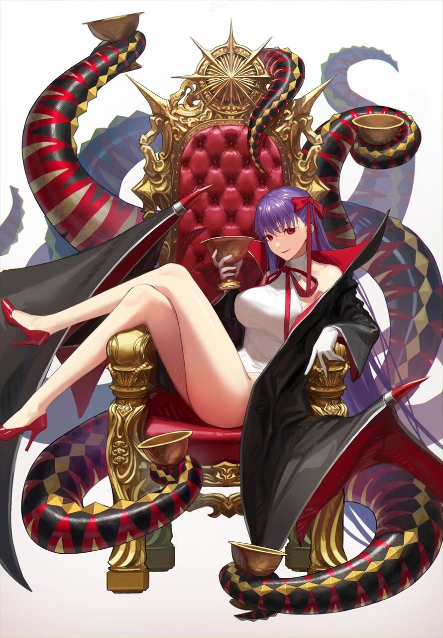 Fgo 王座に聖杯を持って座る水着bbちゃんイラスト 触手が不気味ですねぇ