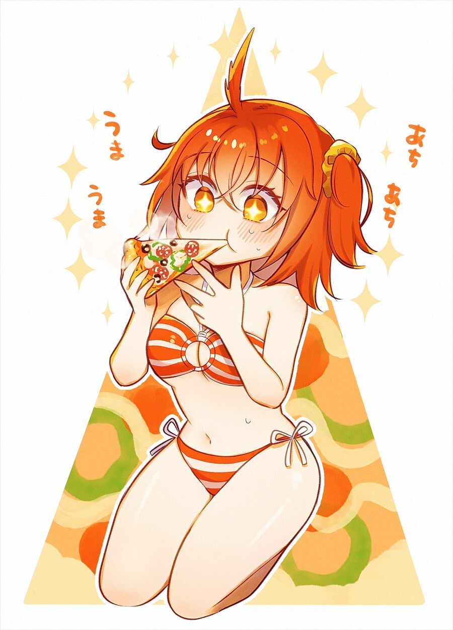 Fgo にじおむさんの水着姿でピザを食べるぐだ子ちゃん 水着ぐだ子可愛いぞ Fgo Fate Grand Order の最新情報あつめました
