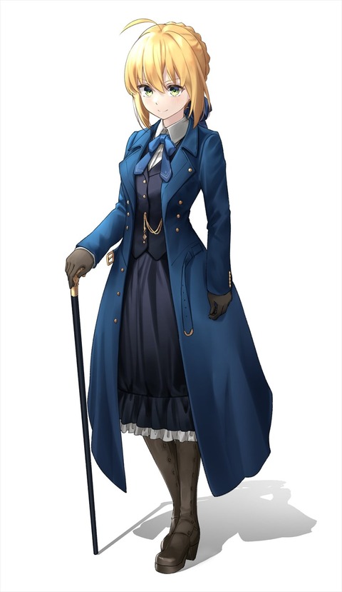 Fgo イギリス淑女衣装のセイバーさんイラスト 杖持ったセイバーさんもいいです