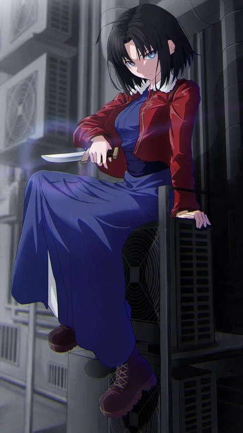【FGO】かもあしさんの空の境界 両儀式イラスト!! 室外機の上に座ってるのいいね!