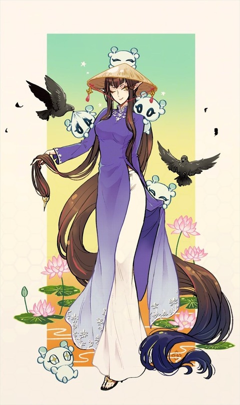 Fgo アオザイ姿のセミ様イラスト 女帝はアオザイも似合いますね Fgoまとめ カルデア速報