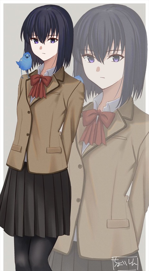 【まほよ】ブレザー姿の有珠イラスト！！　肩に青い鳥乗ってるの可愛いです！