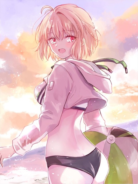 【FGO】水着姿のアルクイラスト！！　夕焼けとアルク最高です！！