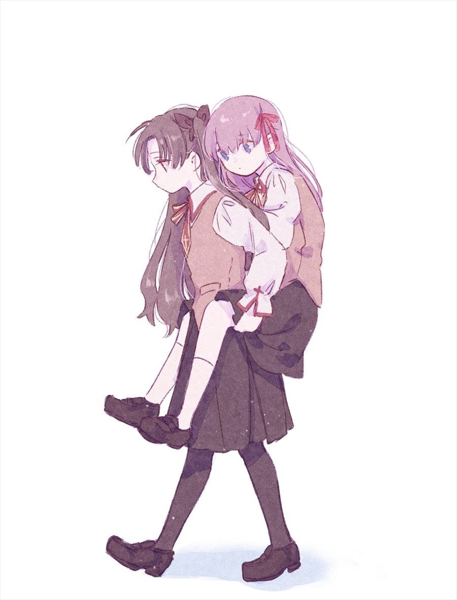 Fgo 桜をおんぶしている凛お姉ちゃん 凛がお姉ちゃんしてるのいい