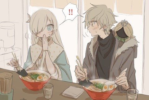 Fgo ラーメンを一緒に食べるカドアナ ヴィイがフードに入ってるのすこ Fgoまとめ カルデア速報