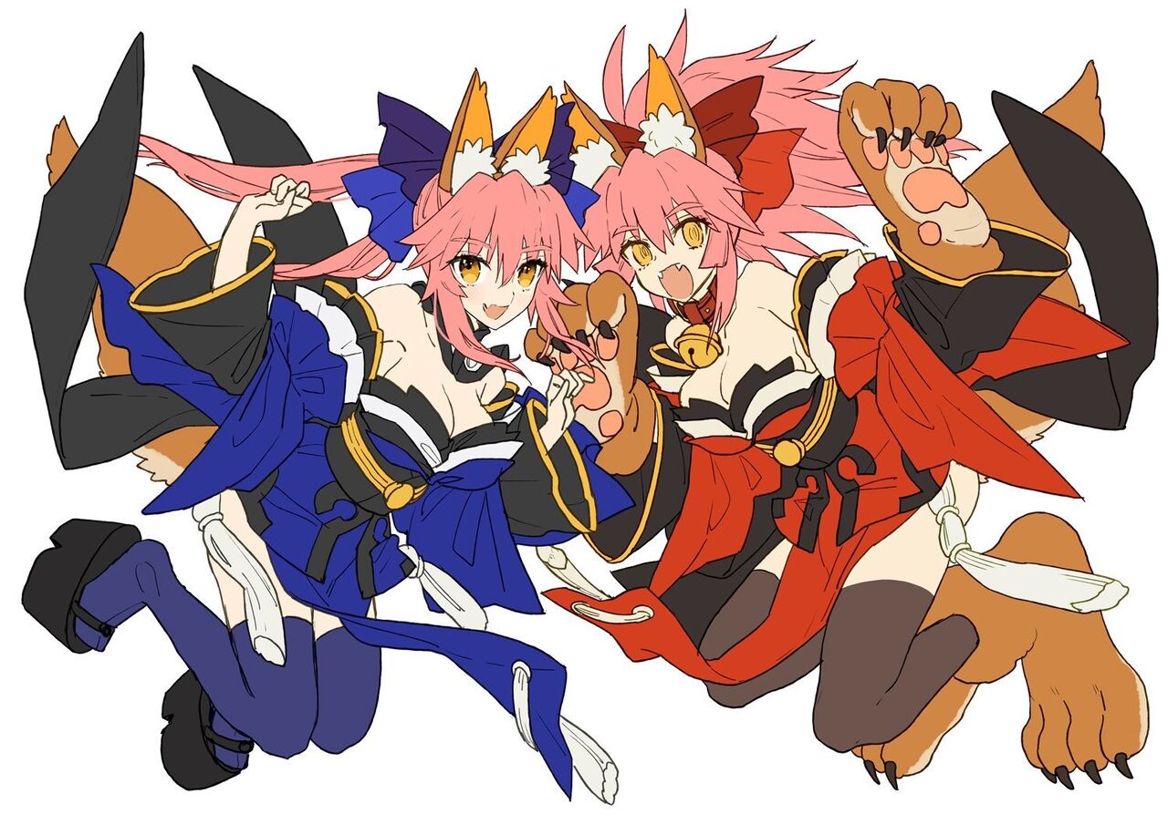 Fgo ワダアルコさんの玉藻 キャットイラスト 青と赤の対比がいいですねぇ