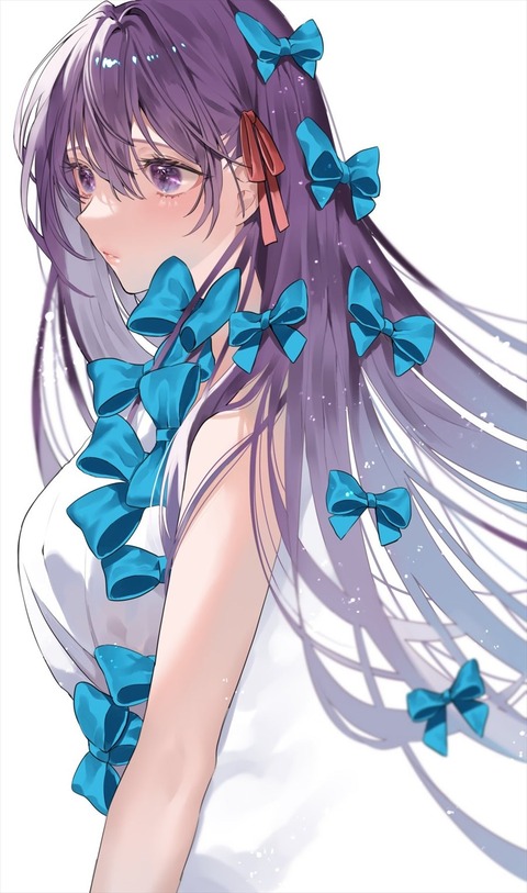 【FGO】白ワンピース姿の桜イラスト！ 青いリボンが素敵です！のサムネイル