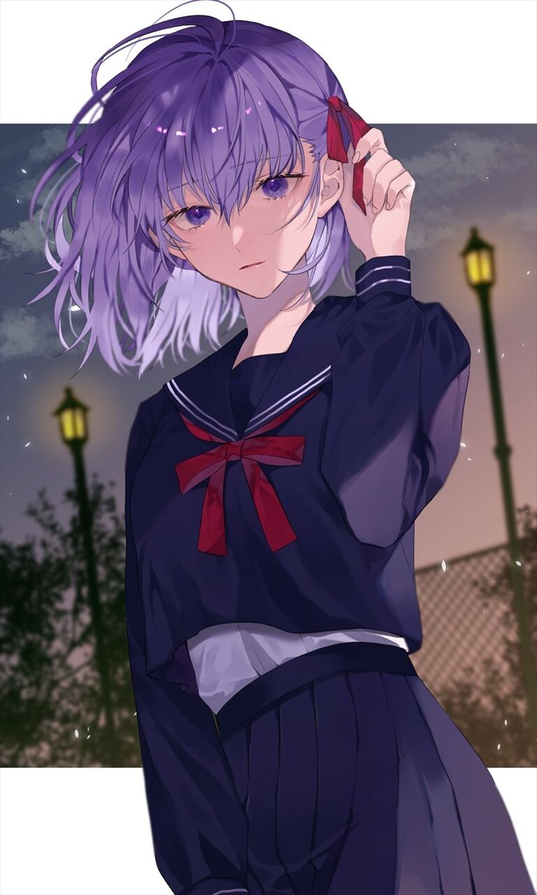 Fate Hf 嶌鳥さんのセーラー制服桜イラスト 中学生桜もいいね