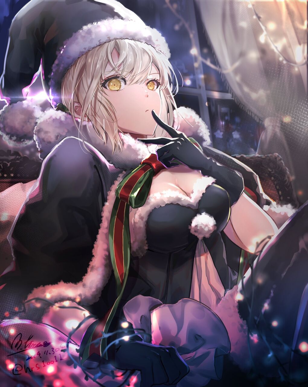 Fgo サンタ黒王イラスト 黒サンタ帽子可愛です