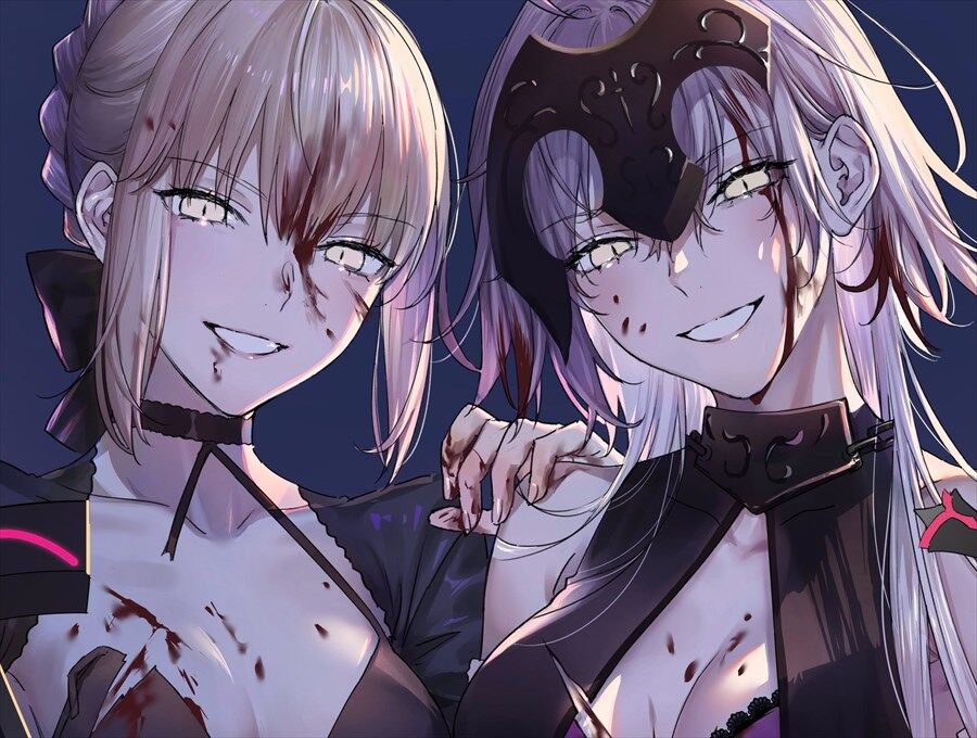 Fgo Nipiさんの血まみれ黒王 邪ンヌ 血まみれで笑顔の二人は怖美しい