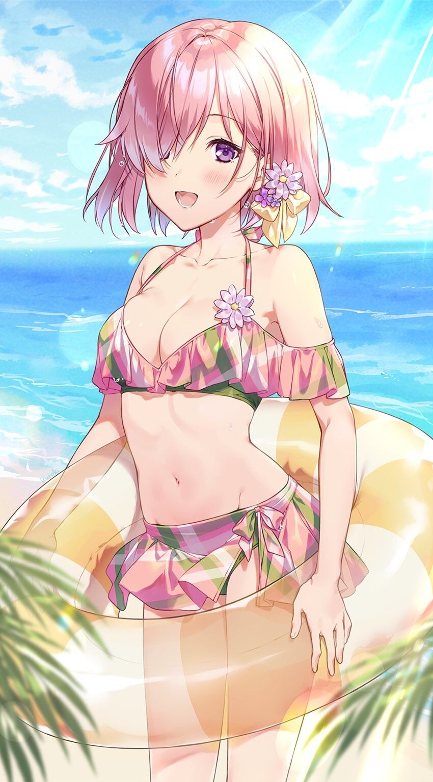 Fgo おしゃれビキニのマシュ後輩イラスト せんぱい早く行きましょう