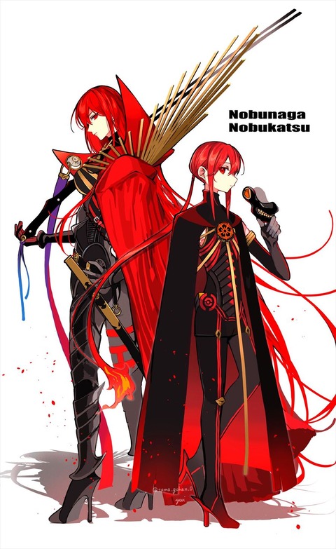 【FGO】魔王ノッブ＆カッツイラスト！！　二人とも赤黒衣装が素敵です！
