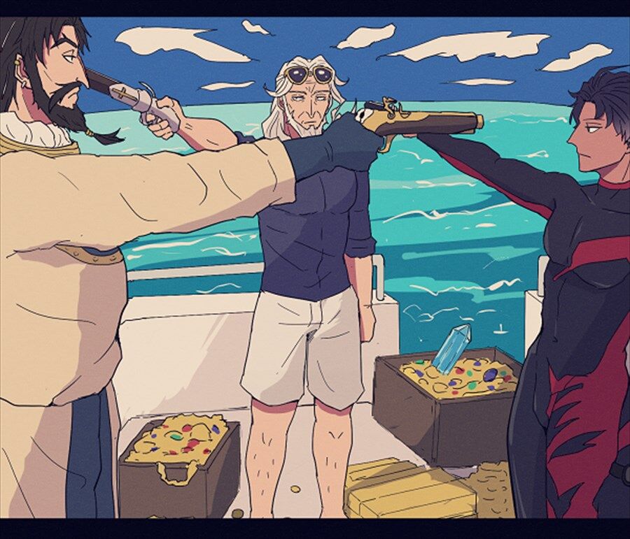 Fgo お互いに銃を向け合う礼装の海賊トリオ 財宝に目がないのはさすが海賊ですねｗ