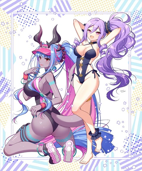 【FGO】水着のふーやーちゃん＆伊吹童子お姉さん！！　二人の水着姿好きです！！