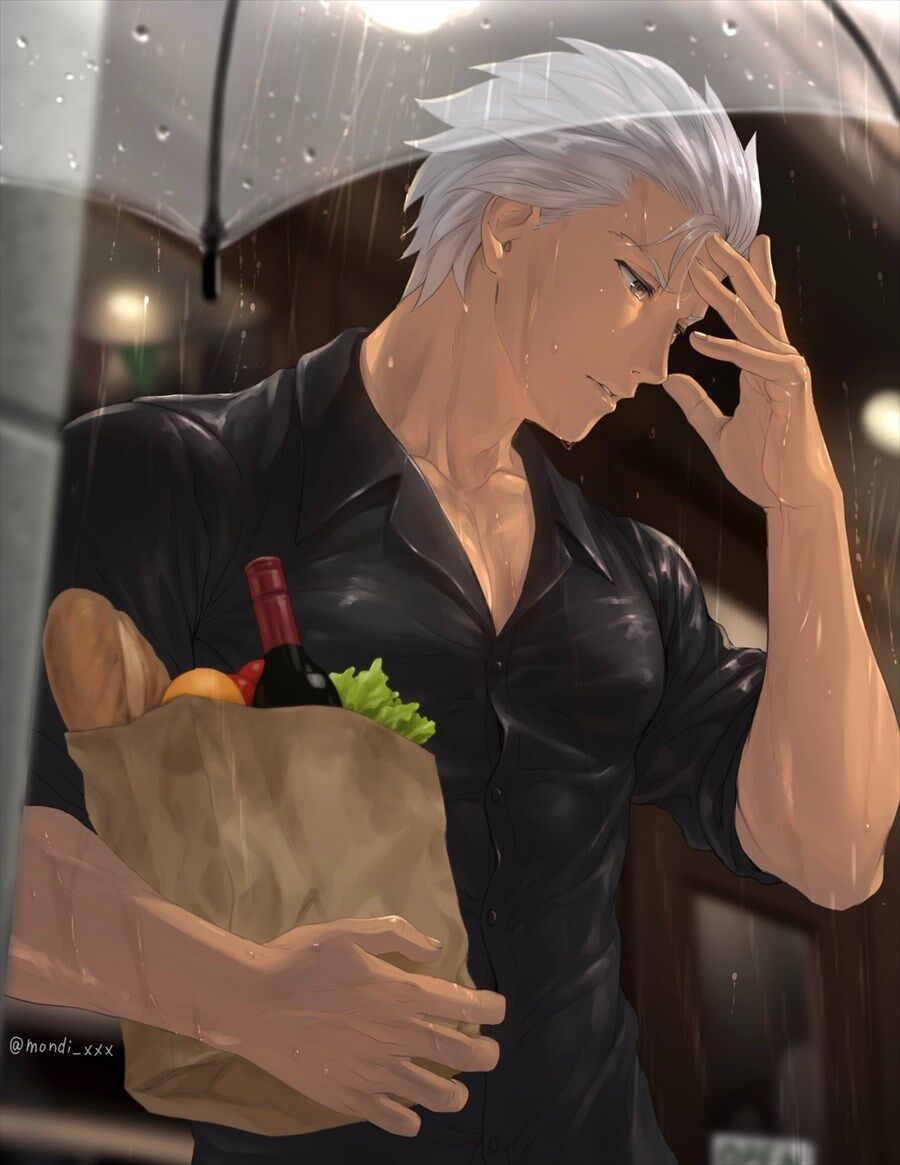 Fgo 買い出し中に雨に濡れたアーチャーイラスト 色男すぎるだろ