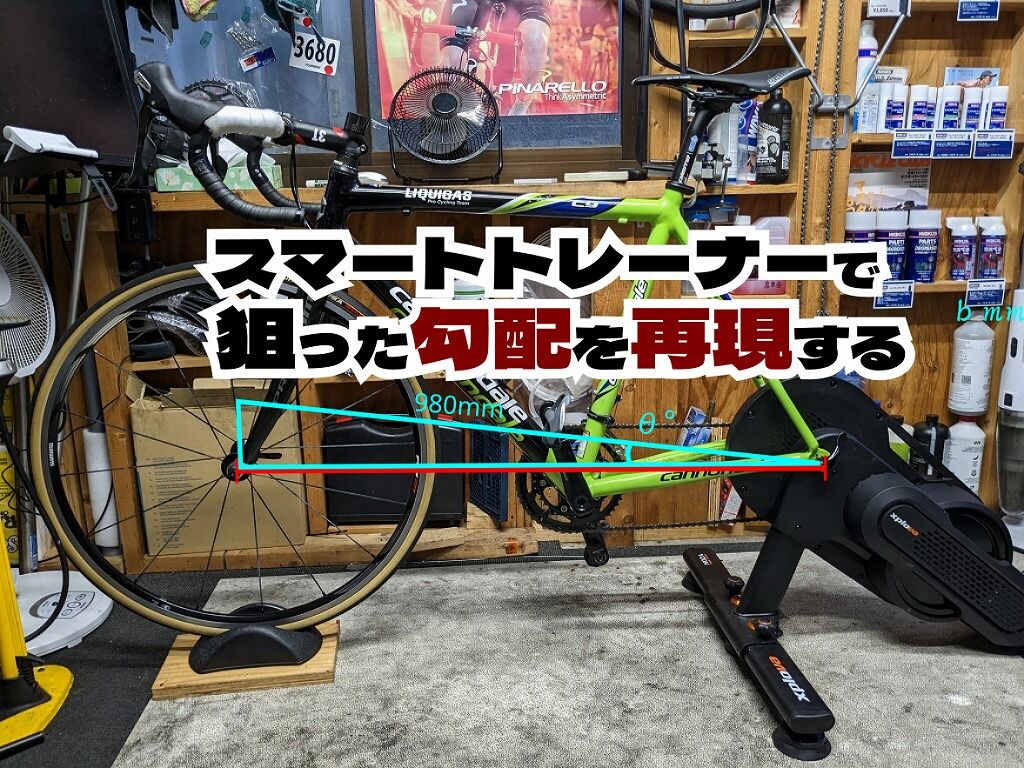 スマートトレーナーで勾配を再現 何cm持ち上げると何％勾配になるのか