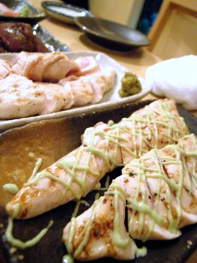 080424庭つ鳥ササミ焼わさびマヨ&柚子胡椒