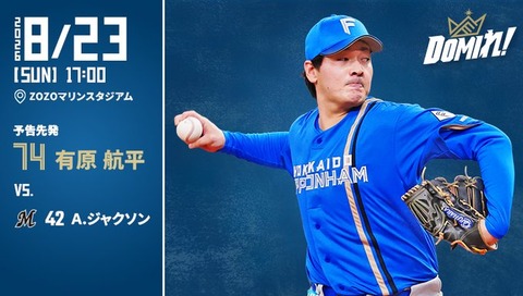 【予告先発】有原航平｜8月23日 ロッテ戦｜17:00開始