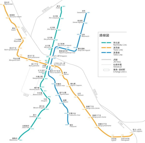 「札幌市営地下鉄」の路線図がこちら。どこ住みたい？？