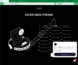 Ledgerフィッシング危険24個の英単語シードフレーズ入力させて盗む偽サイト