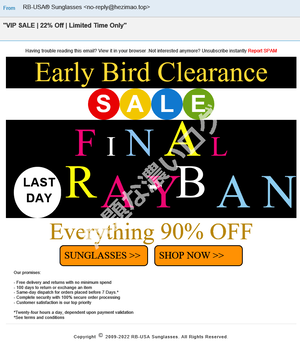 Ray-Bay RB-USA Sunglasses 迷惑メール