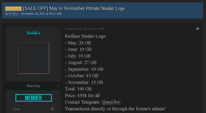 海外フォーラムでは RedLine Stealer ウイルスを使って盗んだ大量の流出データを販売する投稿