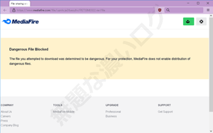 MediaFire ダウンロードできないファイル 「Dangerous File Blocked」「File Download Blocked」
