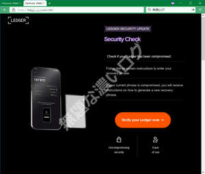 セキュリティチェックを促すLedger偽サイト