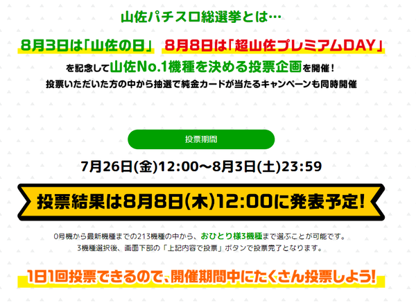 山佐パチスロ総選挙が8月6日まで開催中！歴代山佐機種No.1を決めよう！！
