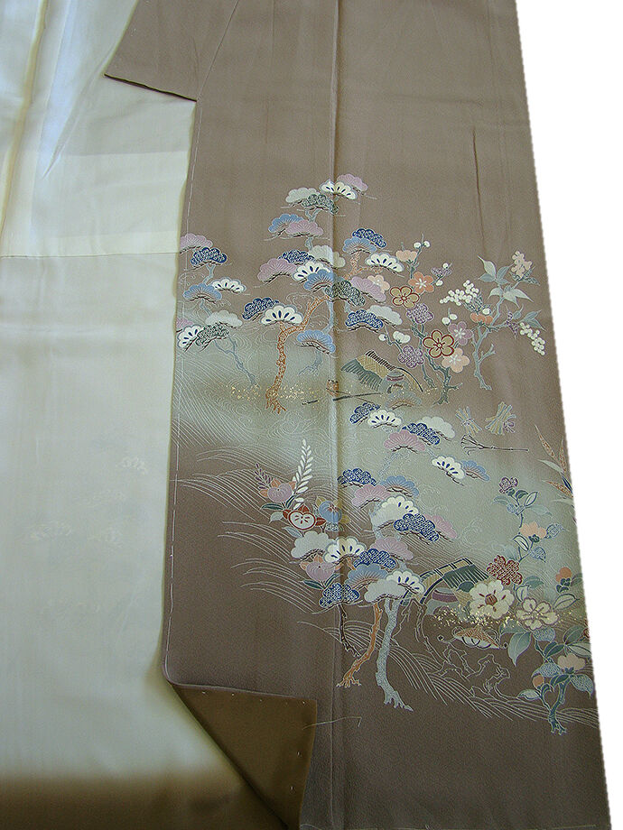 時代屋 裄64.4ｃｍ 極上縮緬地 本加工染 附下げ 訪問着 正絹 未使用 仕付糸付 袷 150ｃｍ～156ｃｍ HH788