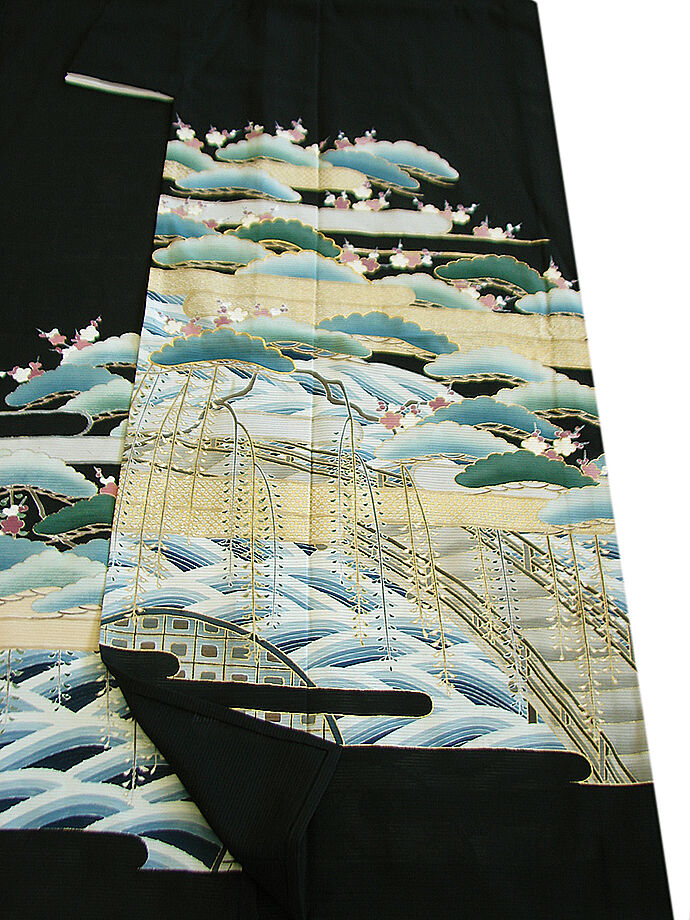 時代屋 裄64.4ｃｍ 夏物 駒絽 ５本絽 黒留袖 正絹 仕立上り 武田菱 150ｃｍ～156ｃｍ Ｄ358