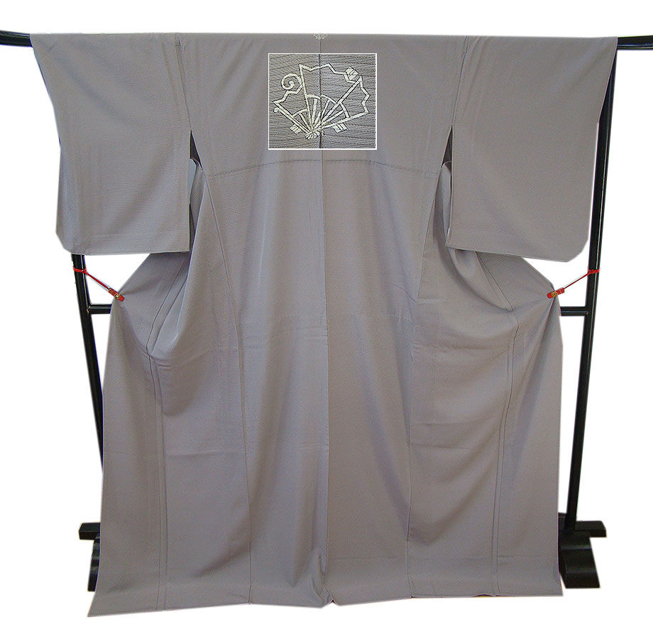 時代屋 裄77.7ｃｍ 夏物 超ロング寸 175ｃｍ用 駒絽 ５本絽 色無地 正絹 仕立上り うそつき袖 揚羽扇蝶 170ｃｍ～176ｃｍ Ｍ852