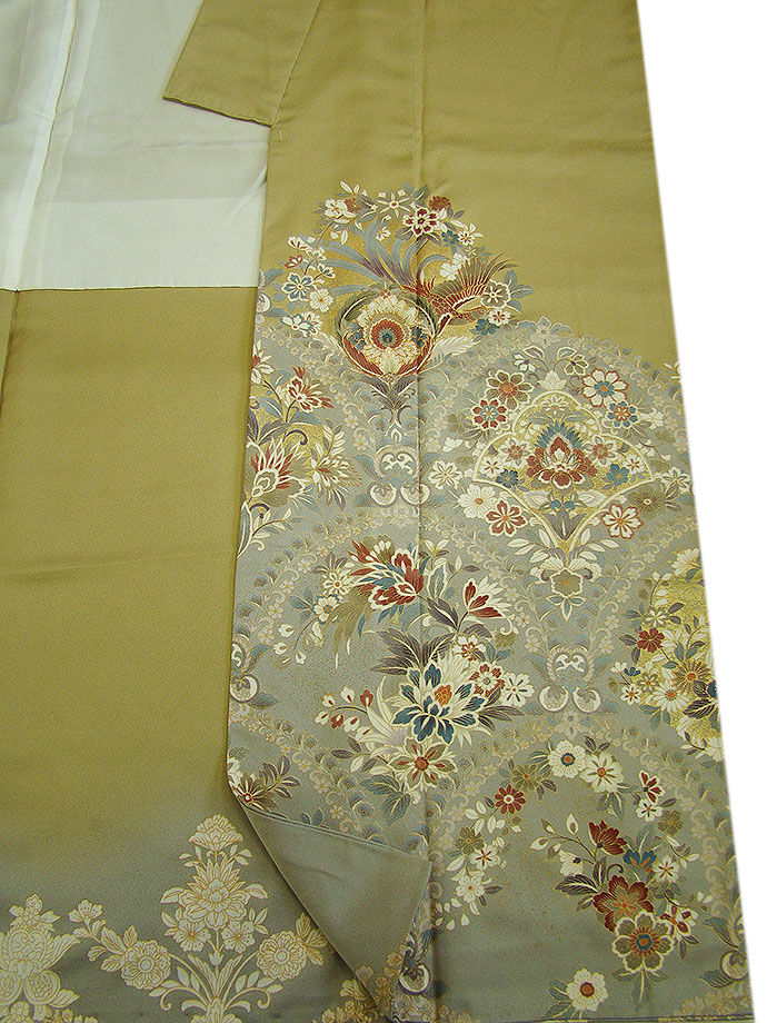 時代屋 裄67.1ｃｍ 紋意匠地 金彩加工染 訪問着.色留 正絹 袷 訪問着仕様 共八掛 156ｃｍ～162cm Ｄ555