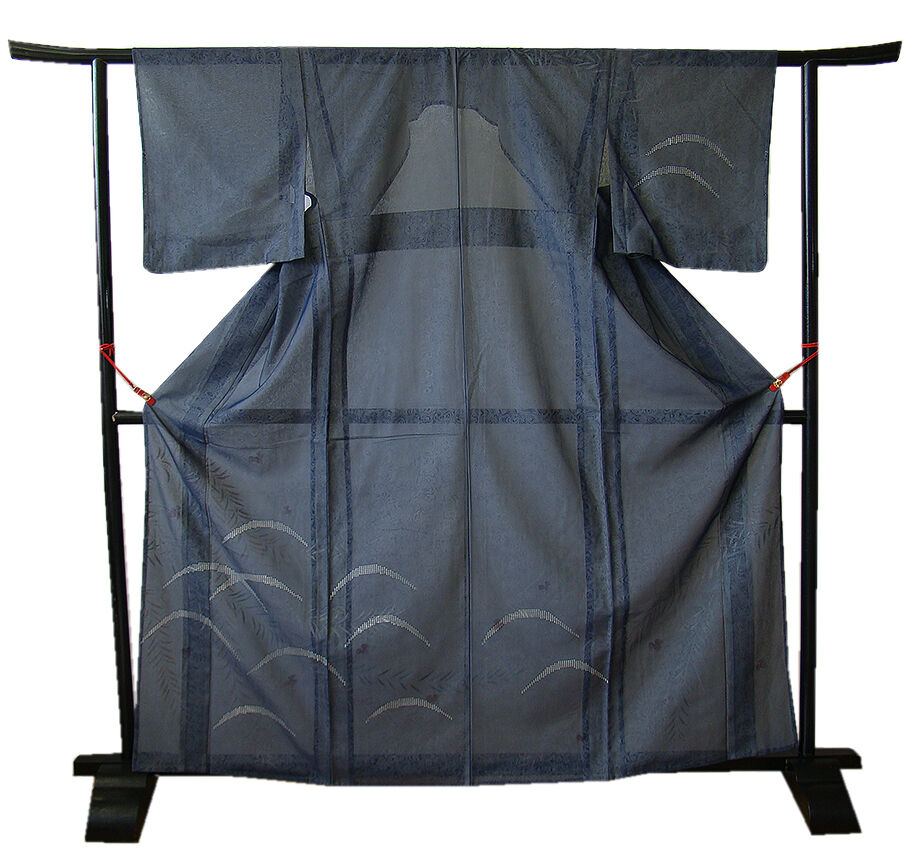 時代屋 裄65.2ｃｍ 珍品 夏物 通好み 二重紗 紺色 透かし織り 附下げ 訪問着 正絹 未使用 仕付糸付 152ｃｍ～158ｃｍ HH941