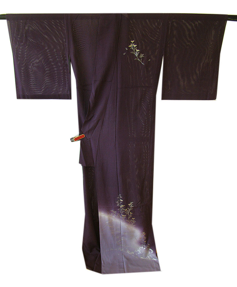 時代屋 裄68.2ｃｍ ロング寸 夏物 駒絽５本絽 プラチナ箔 附下げ 訪問着 正絹 仕立上り 上り藤 158ｃｍ～165ｃｍ HH1377