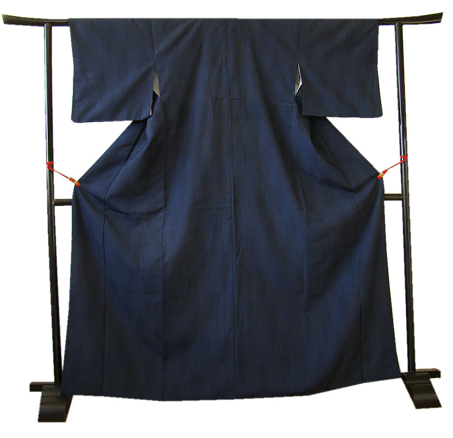 時代屋 裄64.4cm 伝統的 工芸品 濃紺色 本場 塩沢紬 正絹 仕立