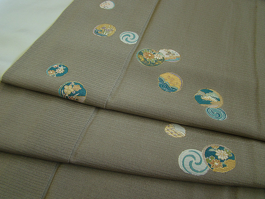 時代屋 裄66.3ｃｍ 夏物 駒絽 絽縮緬 附下げ 訪問着 正絹 仕立上り 居敷当て付 154ｃｍ～160ｃｍ HH1414