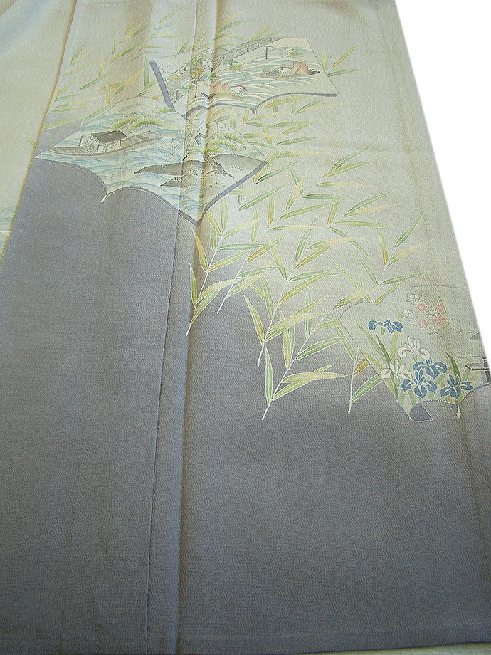 時代屋 裄64.4ｃｍ 単衣 極上縮緬地 本加工染 附下げ 訪問着 正絹 未使用 仕付糸付 150ｃｍ～156ｃｍ HH1331