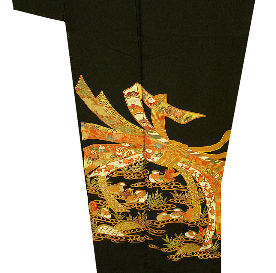 時代屋 裄67.5cm 結婚式 一越地 金彩加工染柄 黒留袖 正絹 仕立上り