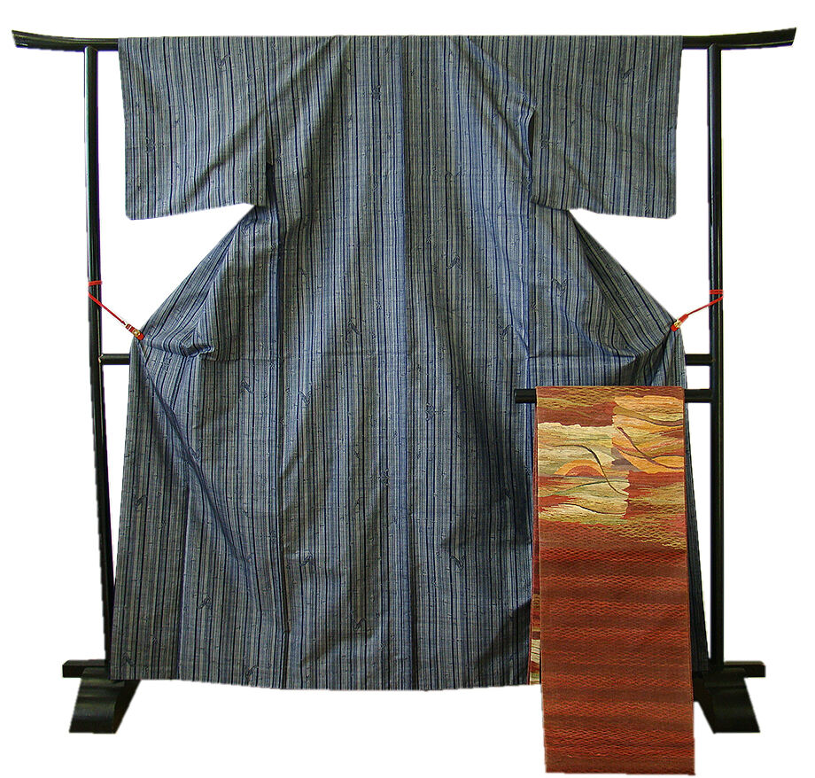 時代屋 裄64.4ｃｍ 大島紬 櫛織 袋帯 帯揚げ 帯〆 ４点 セット 正絹 仕立上り 袷 150ｃｍ～156ｃｍ TT276