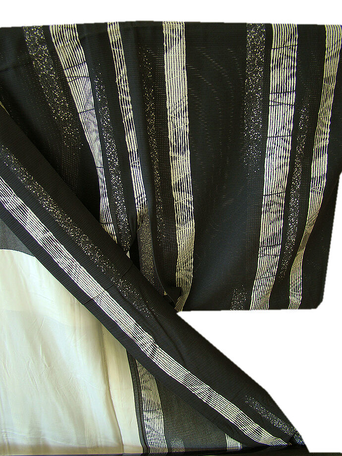 時代屋 裄65.2ｃｍ 夏物 お茶事 黒地 駒絽 ５本絽 小紋 正絹 仕立上り 居敷当て付 152ｃｍ～158ｃｍ Ｋ375