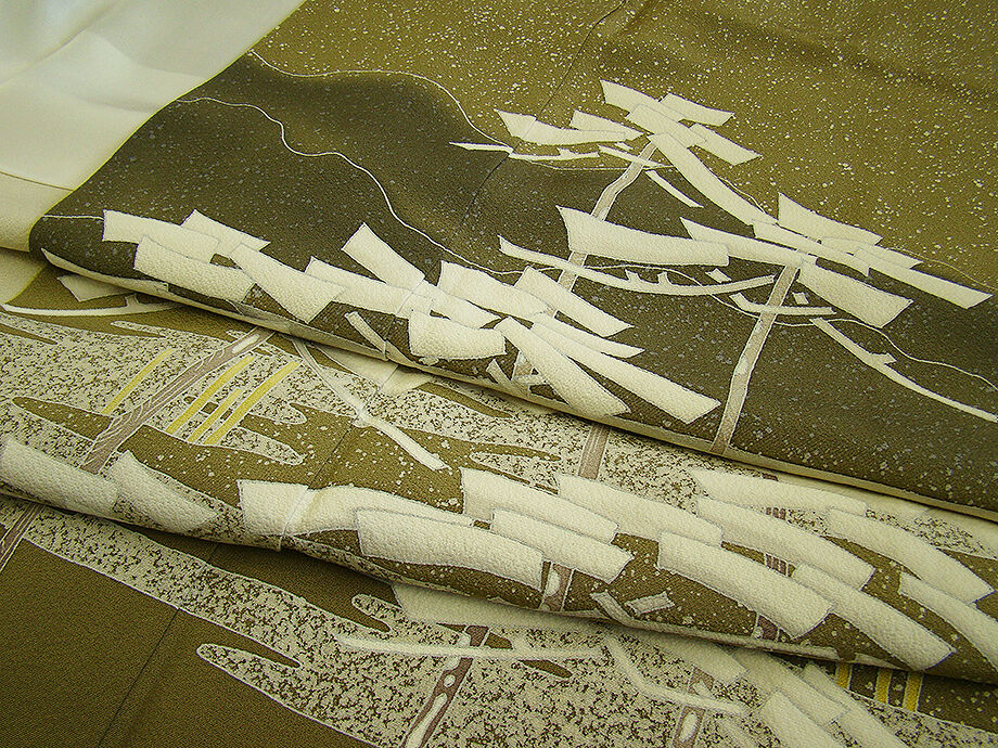 時代屋 美品！裄64.4ｃｍ 作家物 極上縮緬地 たたき染 附下げ 訪問着 正絹 仕立上り 袷 150ｃｍ～156ｃｍ HH698