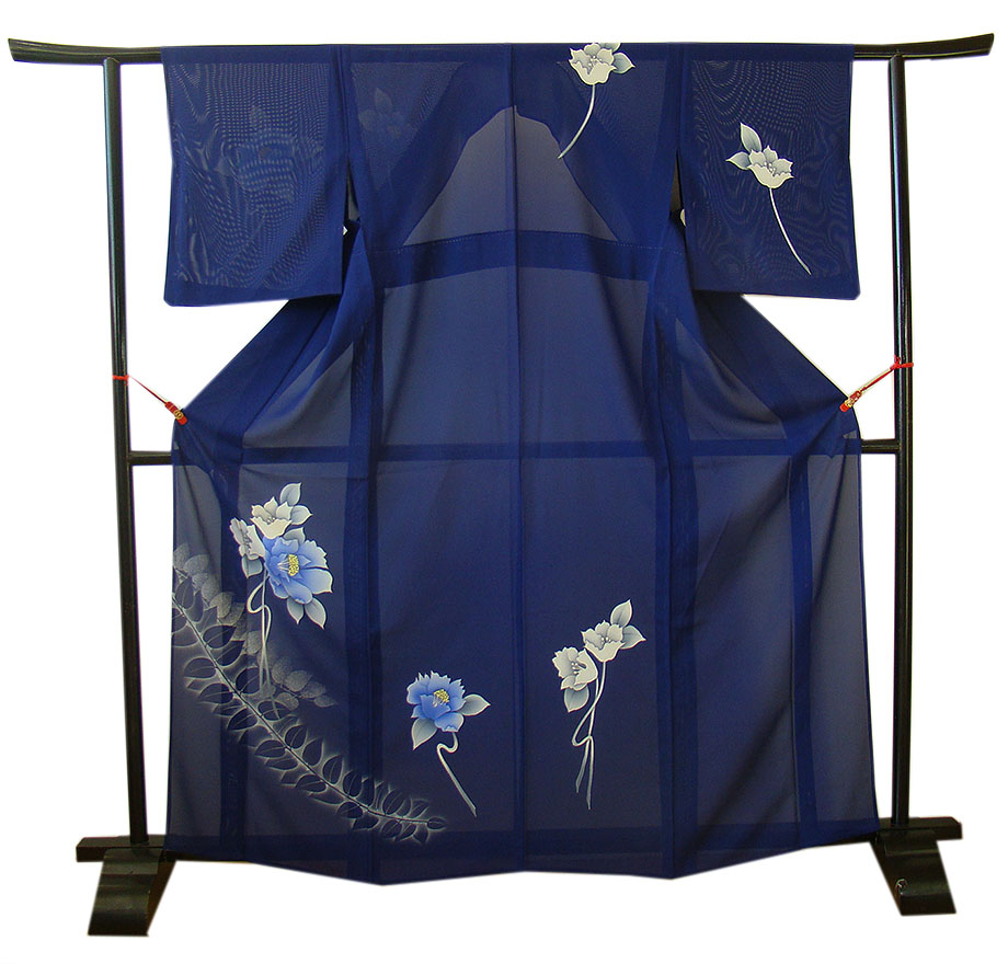 夏物美品！ 裄63.6cm 夏物 駒絽 3本絽 濃紺色 附下げ 訪問着 正絹